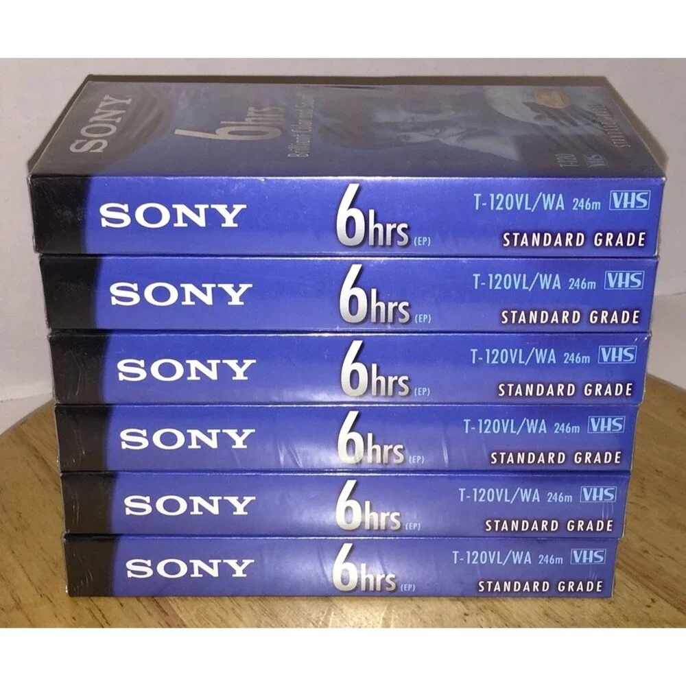 Lot of 6 Sony Standard Grade 6HRs (EP) T-120VL/WA 246m New & Sealed VHS Tapes